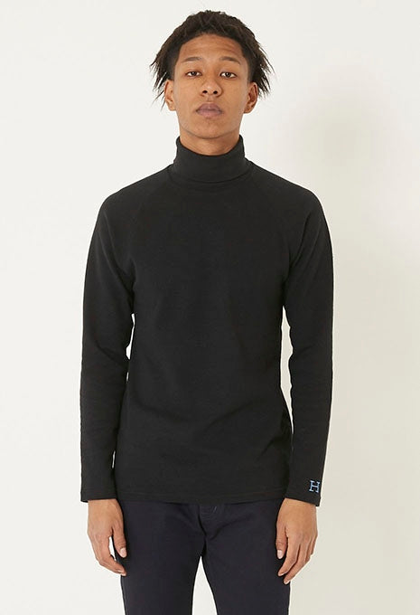 ストレッチフライス タートルネック ロングスリーブ Tシャツ - BLACK