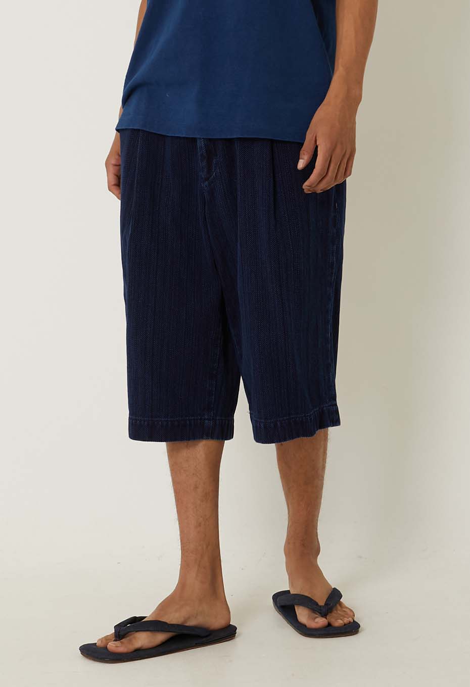 Woven Pure Indigo Sashiko wide shorts - B