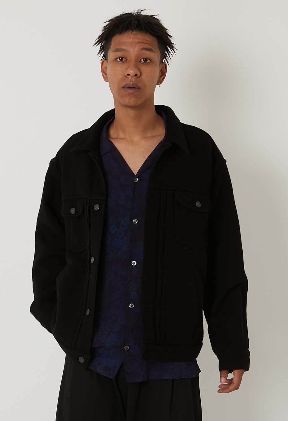 Nijuorisashiko Dark Black Trucker Jacket - BLACK