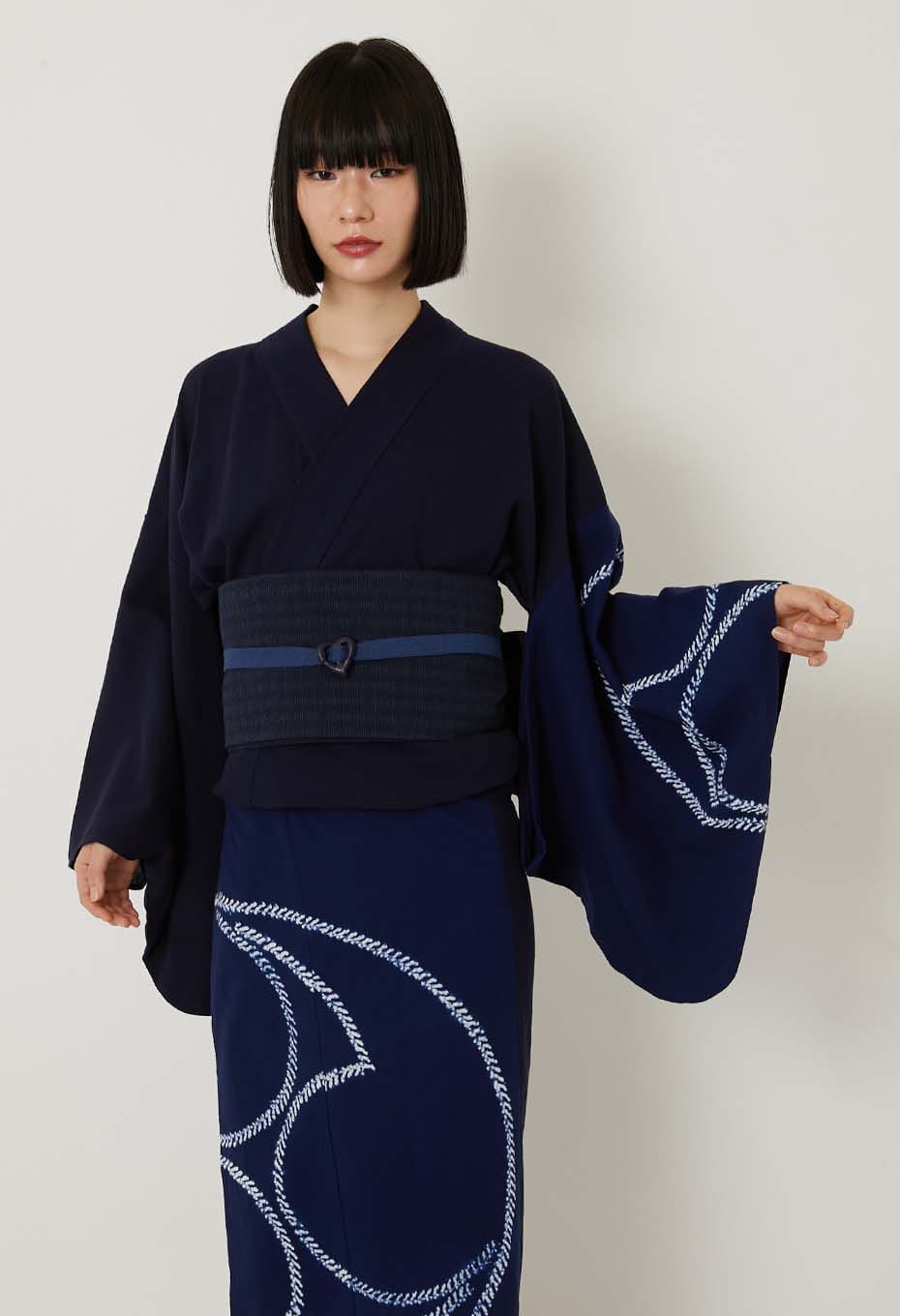 Tomoe Shibori Women's Yukata - NAVY