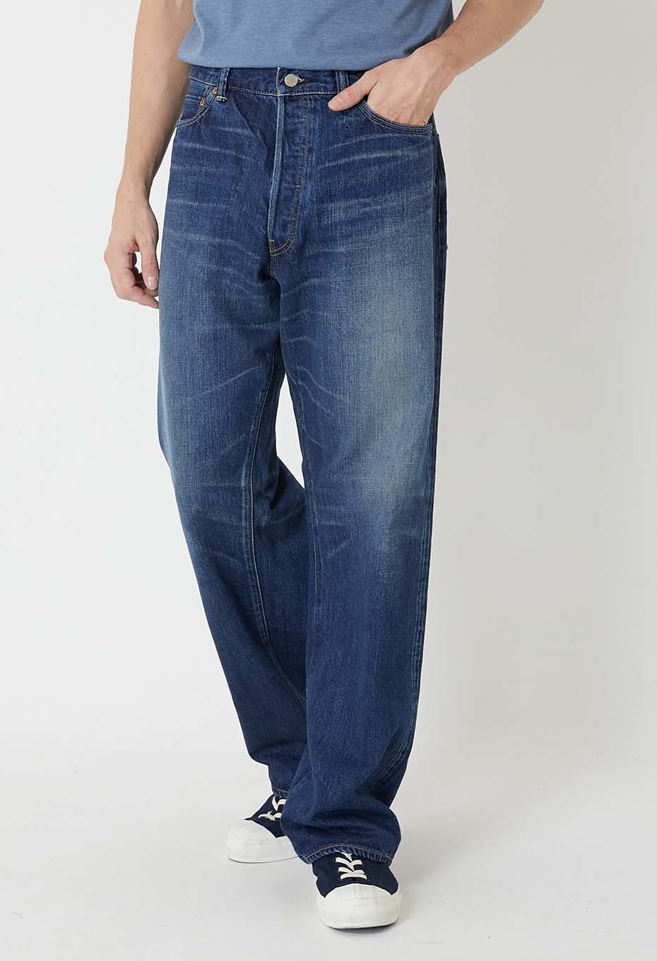PP06 スーピマセルビッチ デニム DARK USED WASH ワイドジーンズ - INDIGO