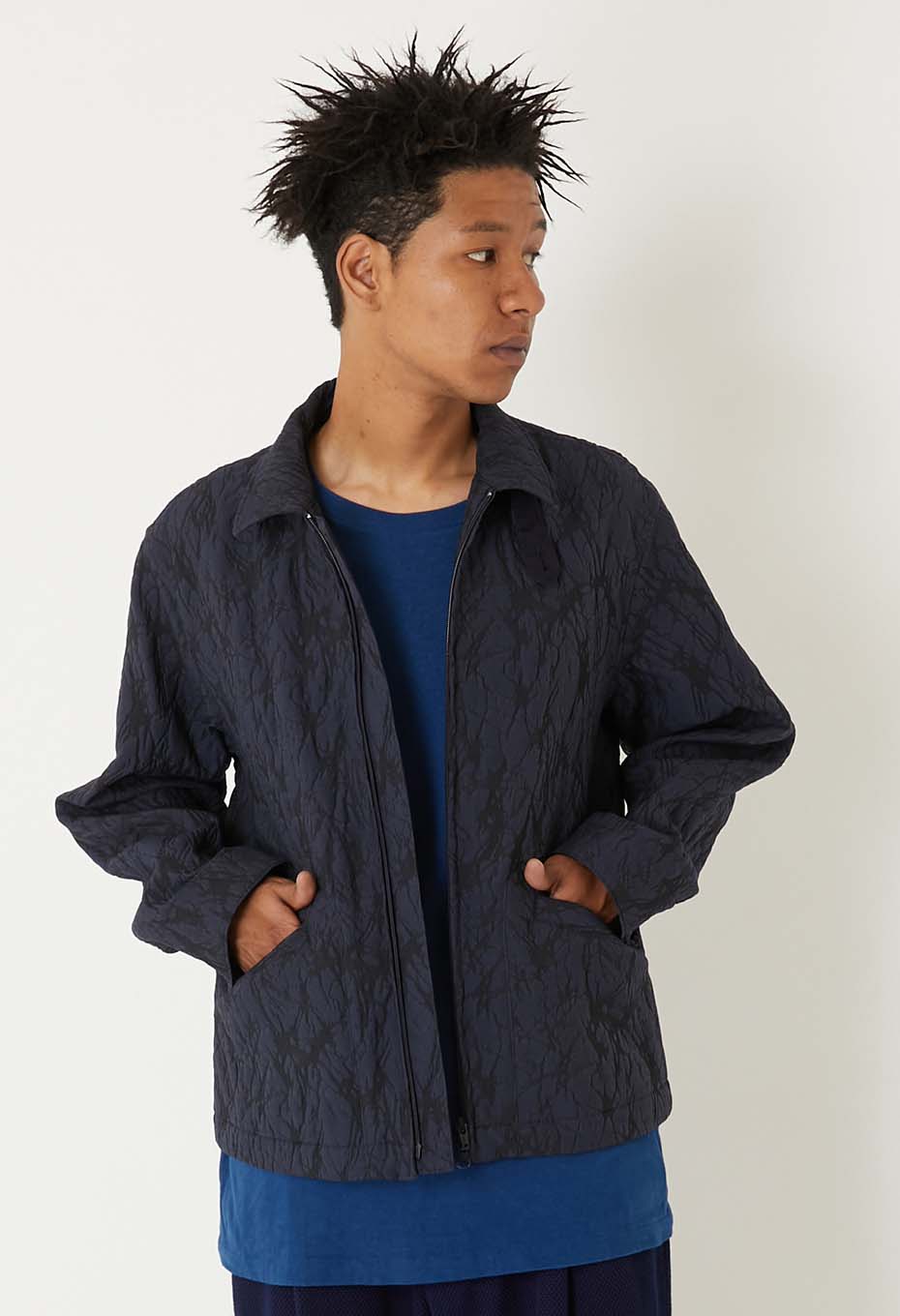 Glass jacquard zip-up jacket - DARK NAVY