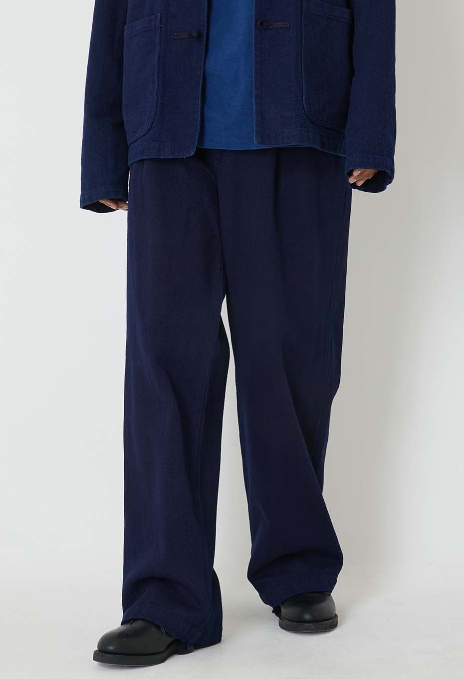 Woven Pure Indigo Nijuorisashiko Tuck Wide Pants - INDIGO