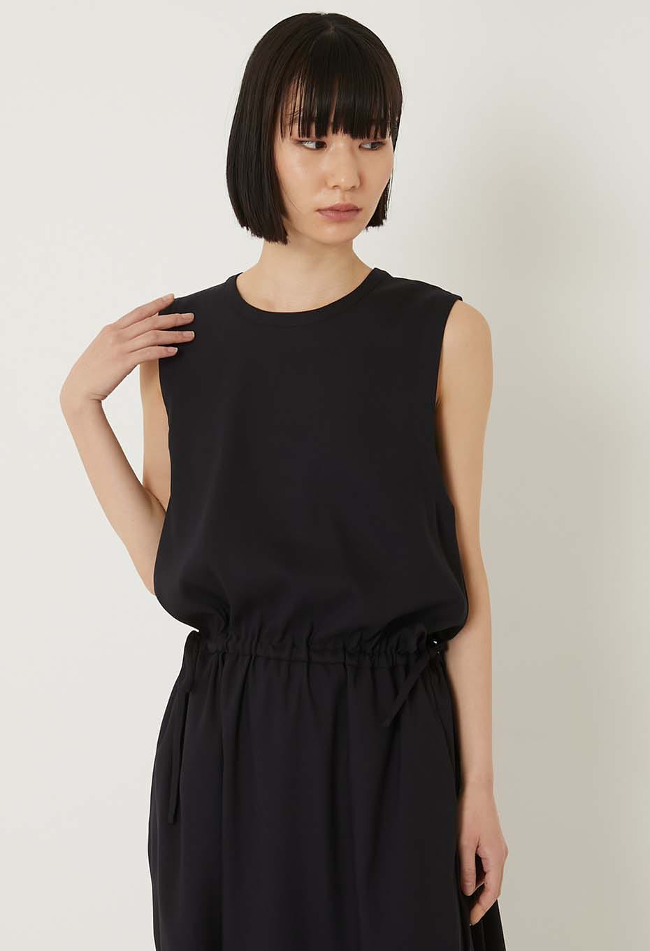 Stretch dry twill tank gathered dress - DARK NAVY