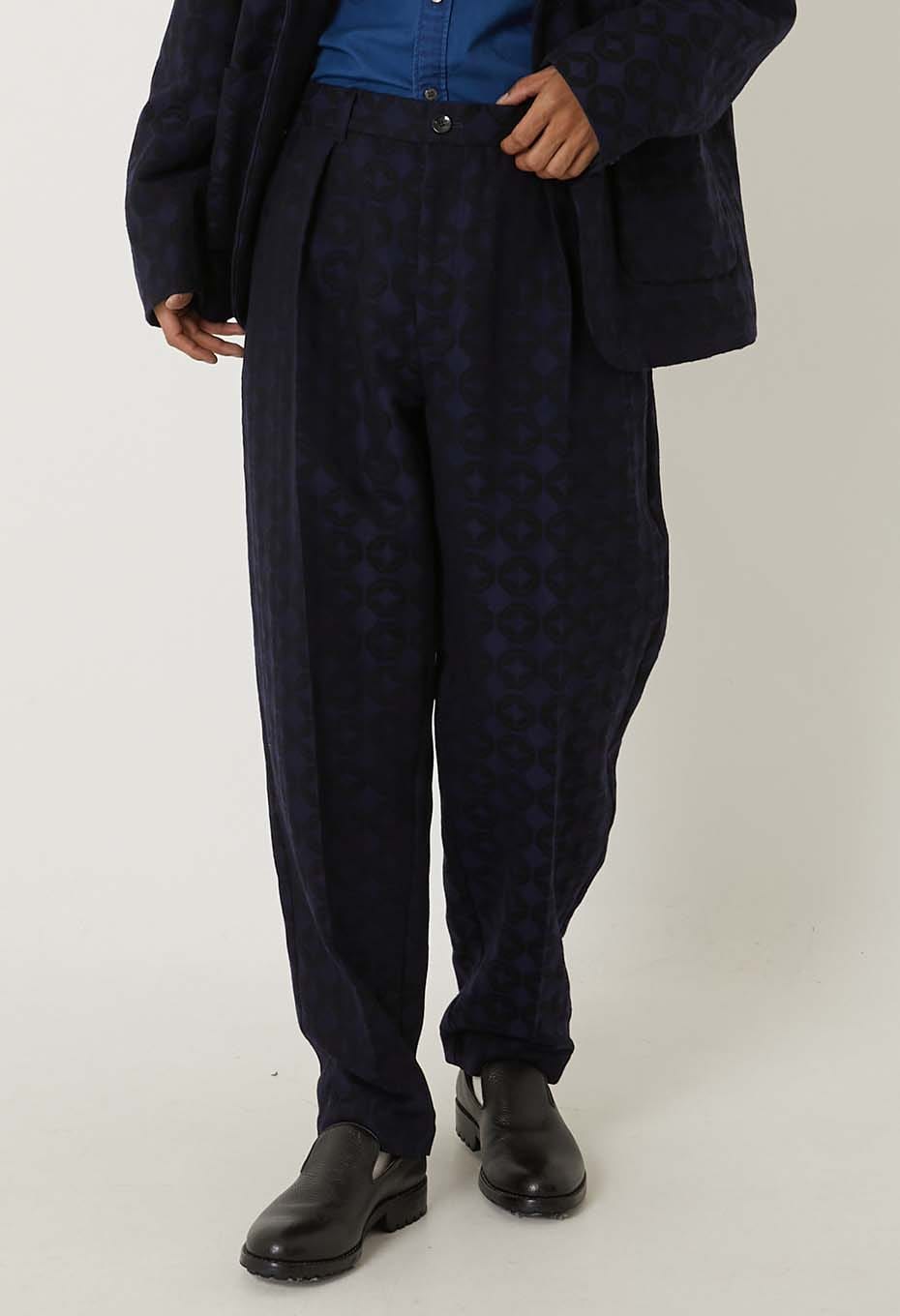 Shippou jacquard tuck draw straight pants - DARK NAVY