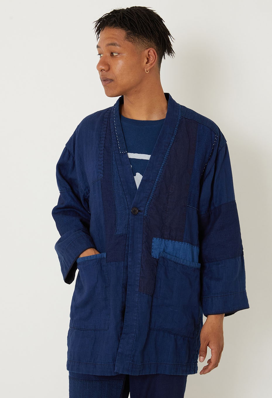 Indigo linen nenrin haori jacket - INDIGO