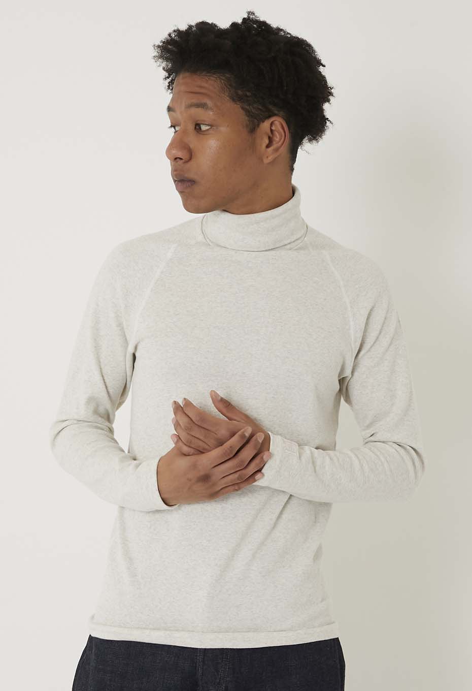 ストレッチフライス タートルネック ロングスリーブ Tシャツ - NATURAL