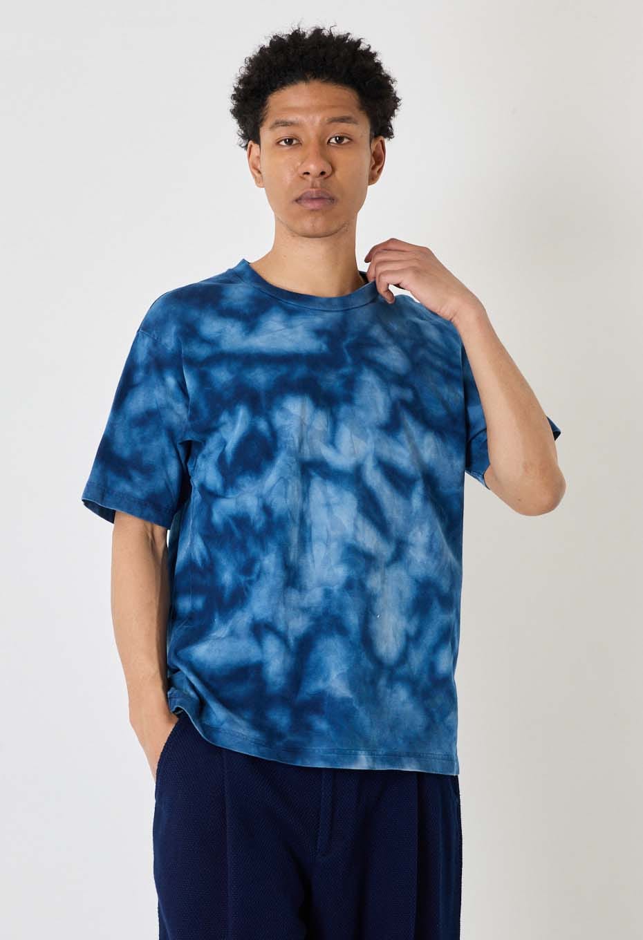 オーガニックコットン テシボリ バッセン ショートスリーブＴシャツ - INDIGO