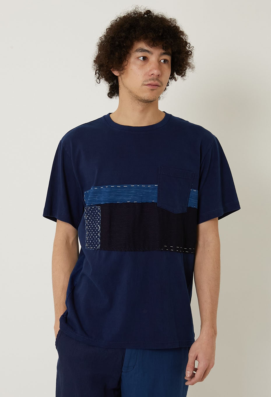 Indigo Tezome patchwork T-shirt - INDIGO