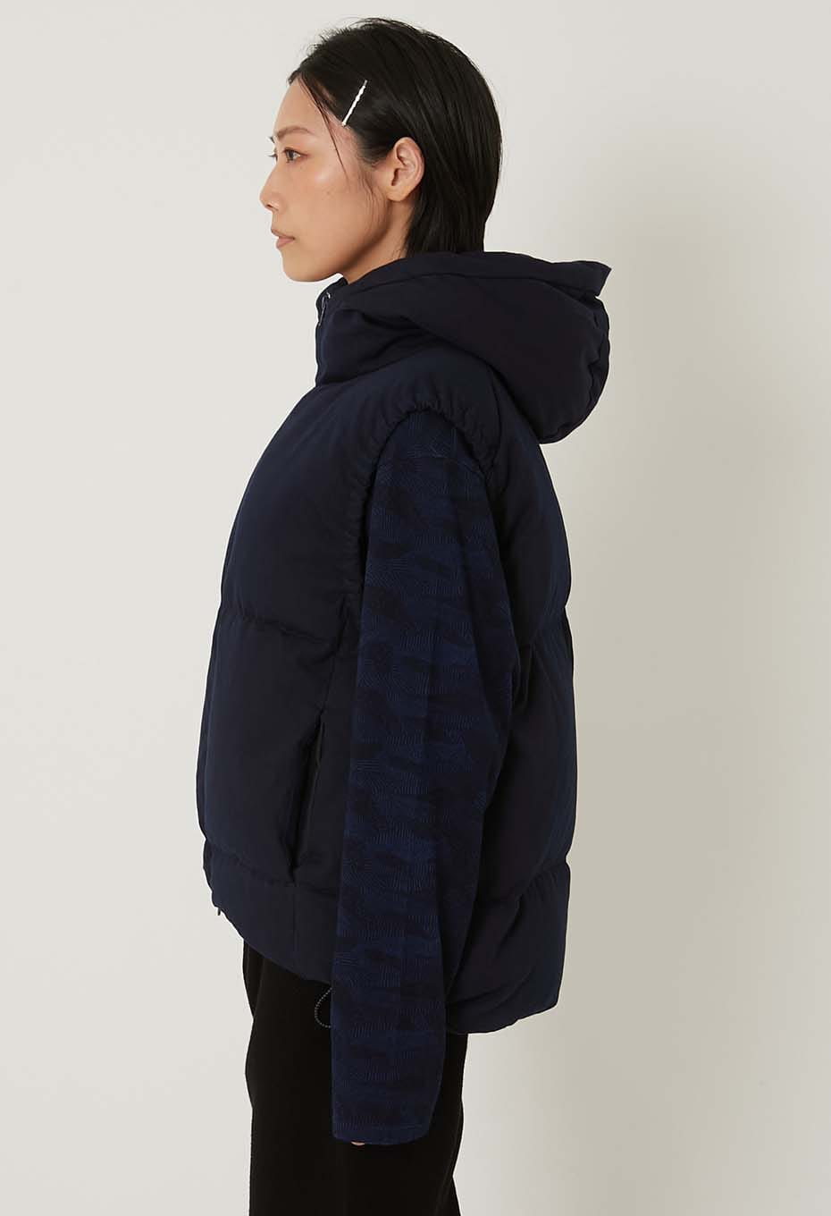 Indigo nylon satin recycled down hooded vest - INDIGO