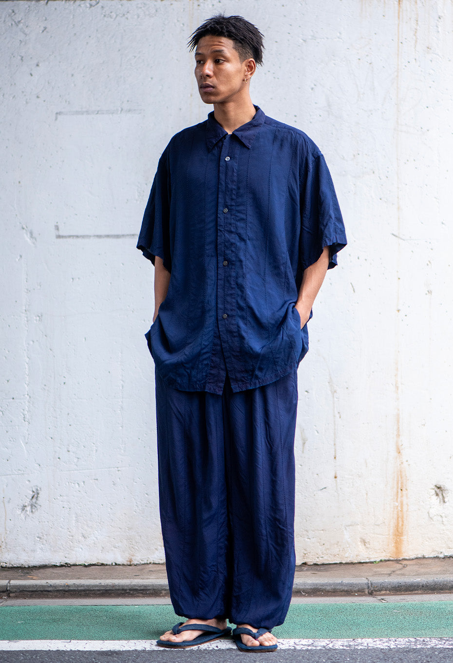 シマサシコシシュウ インディゴテゾメ ショートスリーブシャツ - INDIGO