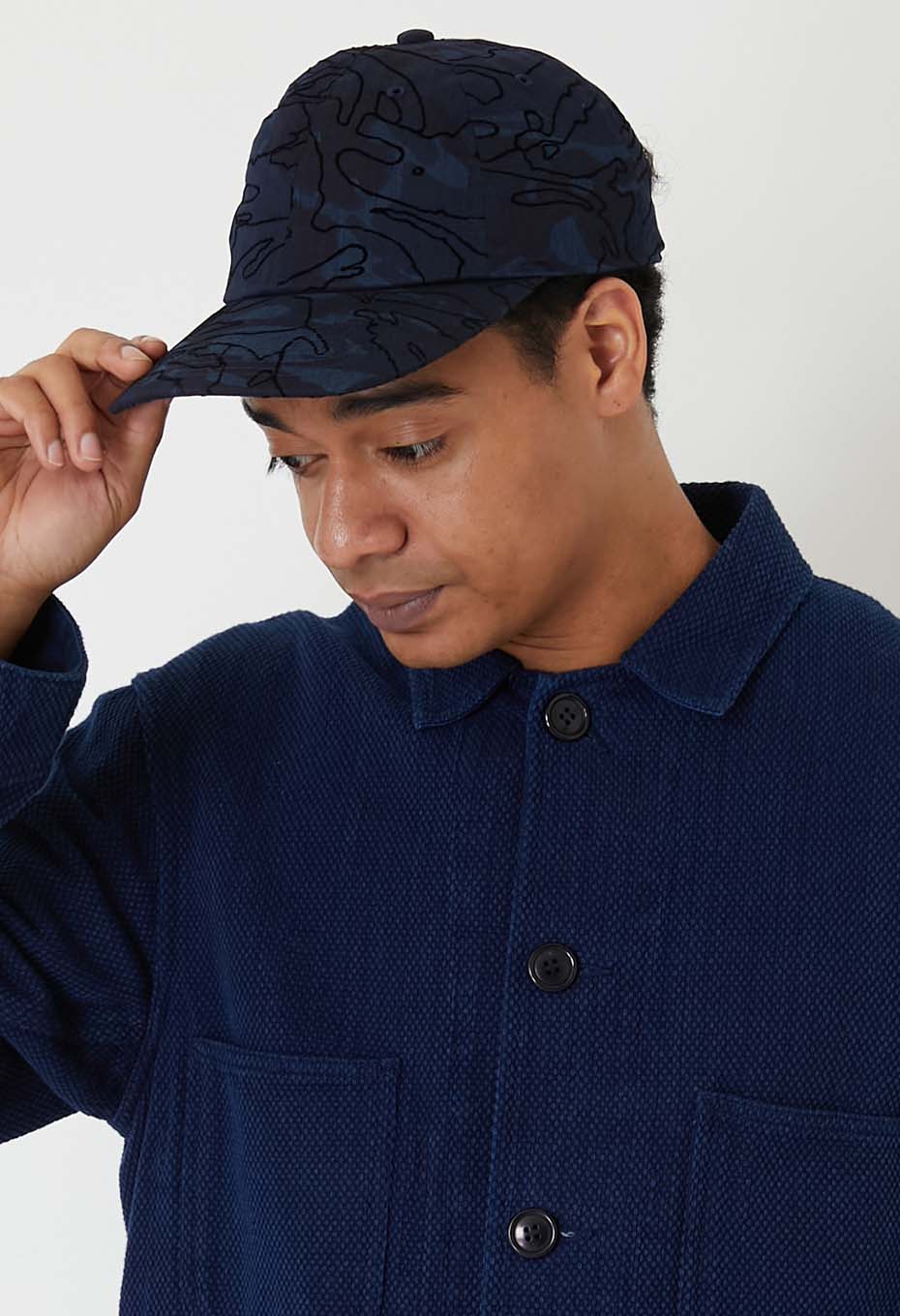 インディゴナイロンサテン チャクバツフロッキーキャップ - INDIGO
