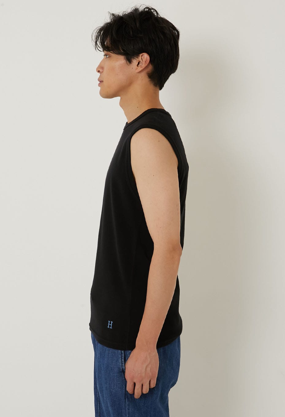 ストレッチフライス ノースリーブ Tシャツ - BLACK