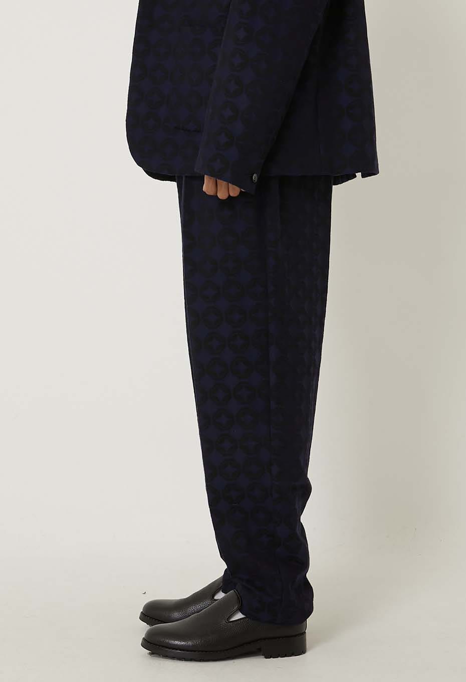 Shippou jacquard tuck draw straight pants - DARK NAVY