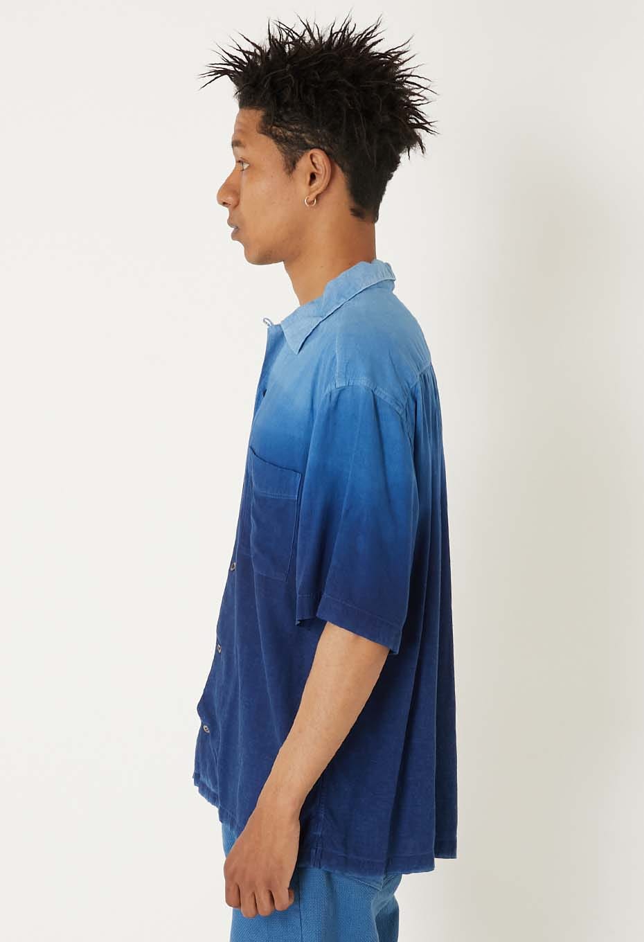 インディゴテゾメ グラデーションリネン ショートスリーブシャツ - INDIGO
