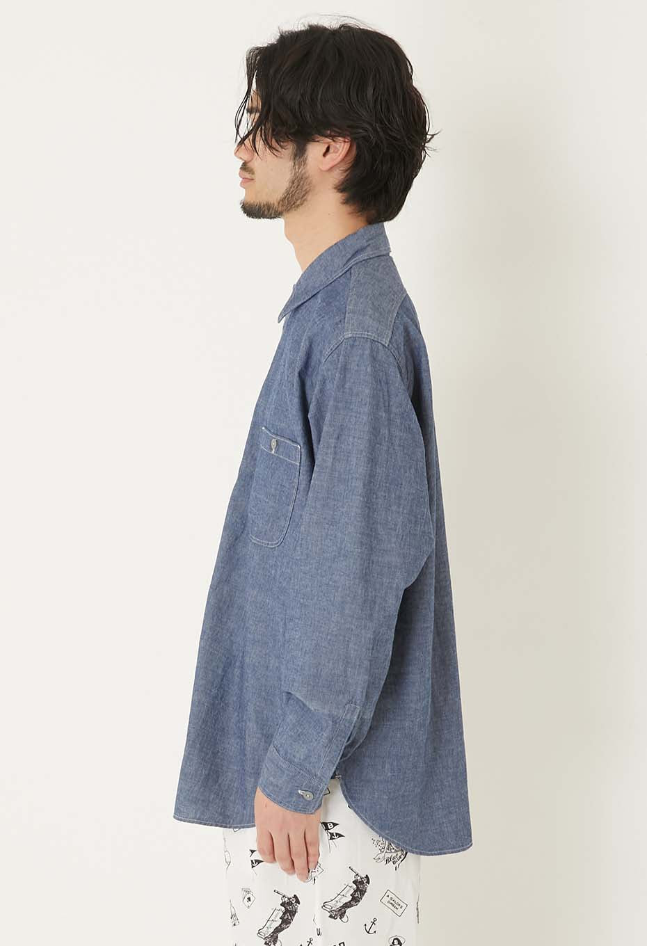 US NAVY シャンブレーロングスリーブシャツ - BLUE