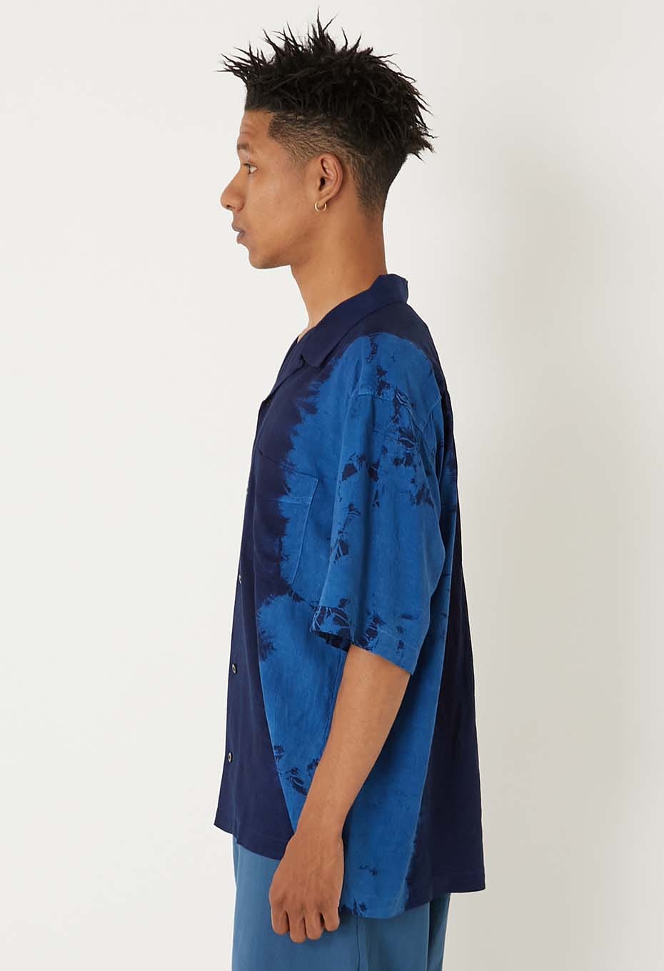 Aigasaneshibori linen short sleeve shirt - INDIGO