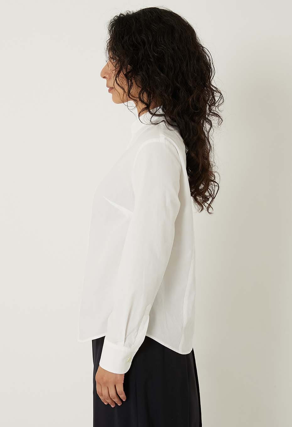 Organic cotton stand collar shirt for women - WHITE
