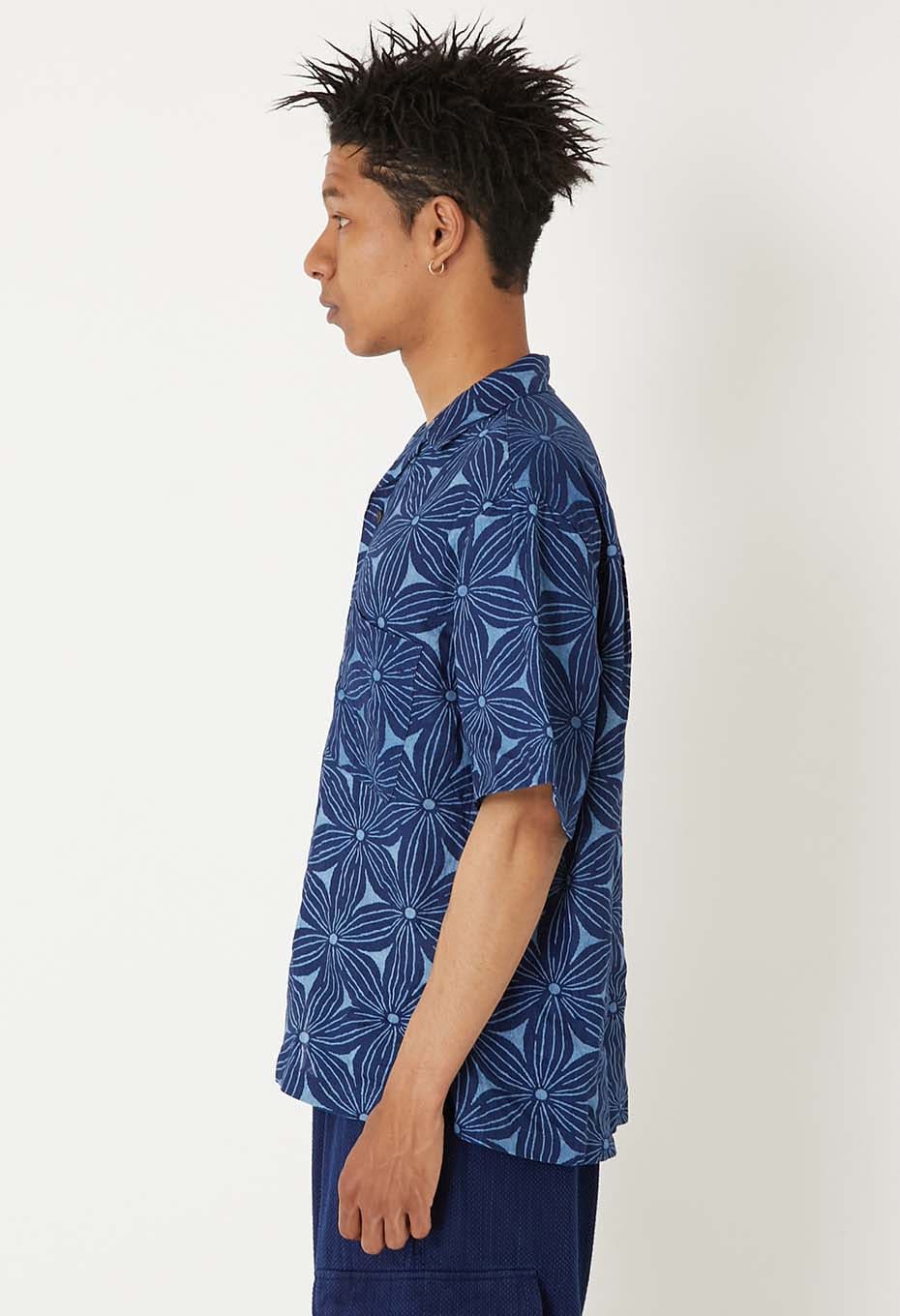 インディゴリネン サクラバッセン ショートスリーブシャツ - INDIGO