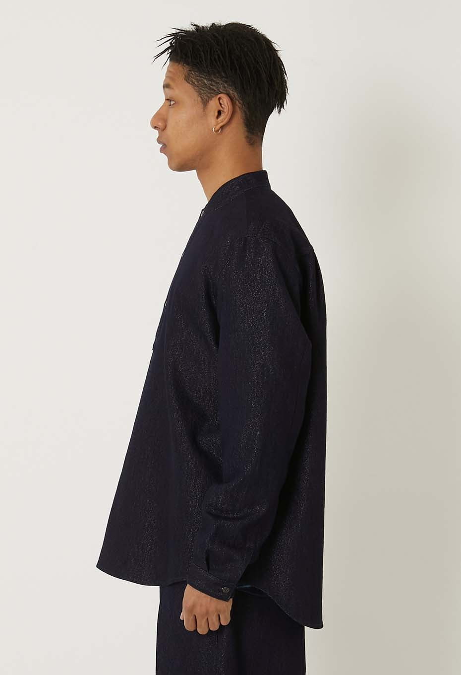 Gold yarn indigo pullover long sleeve shirt - INDIGO