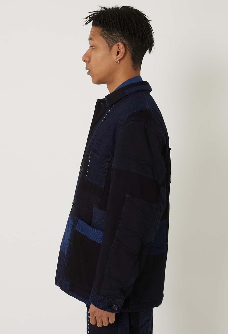 Woven Pure Indigo Sashiko Nerin Coverall - INDIGO