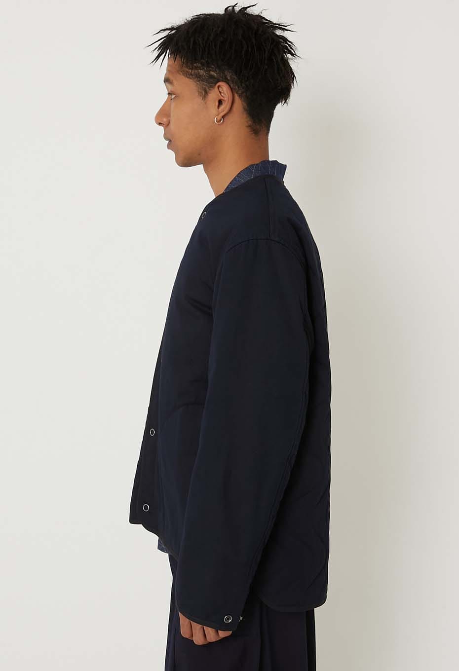 Indigo Nylon Satin Kazenami Quilt Jacket - INDIGO