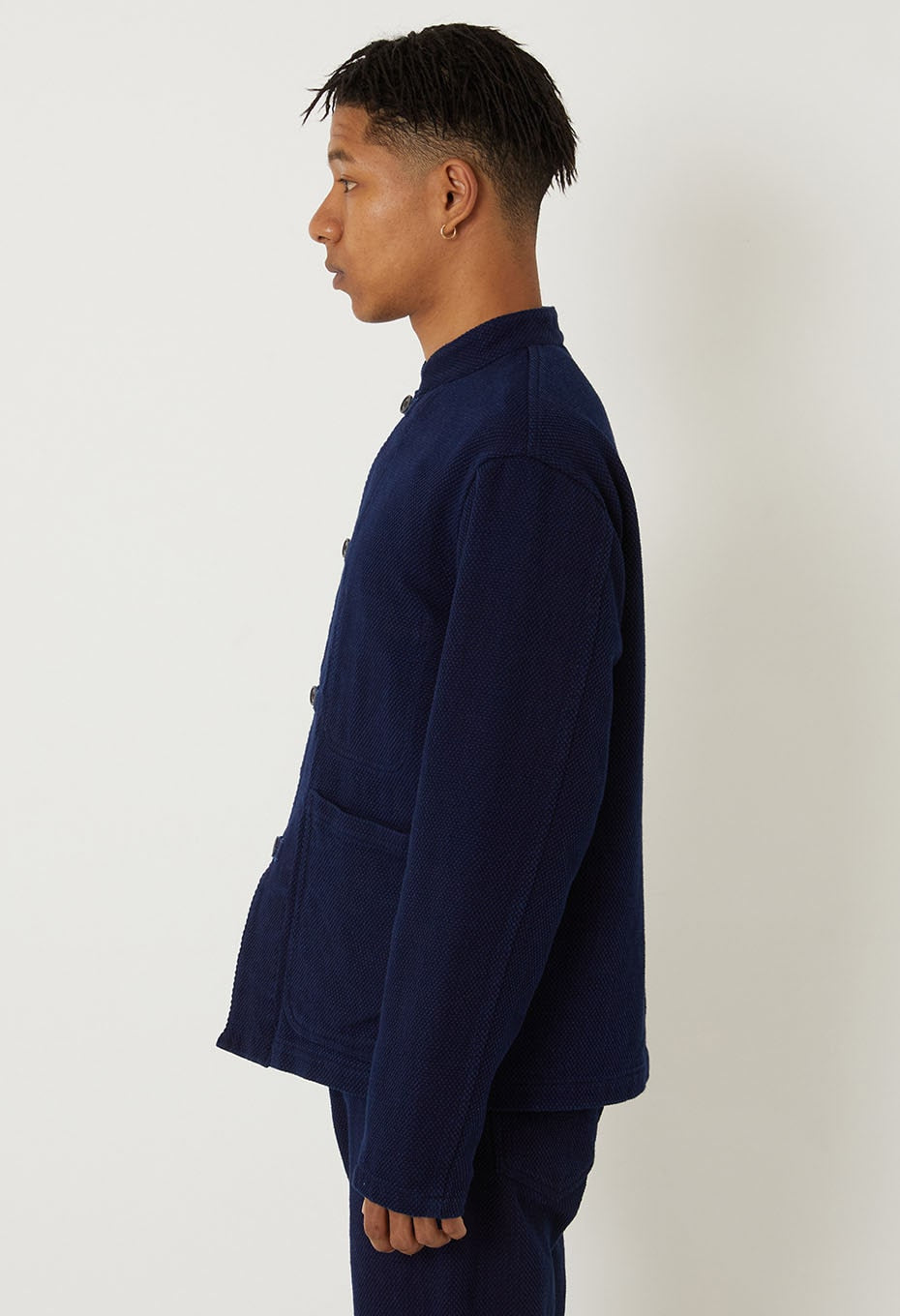 Woven Pure Indigo Light Sashiko Oriental Jacket - INDIGO