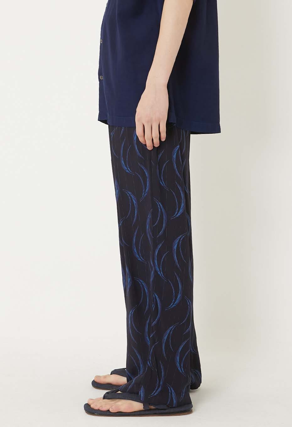 Rayonette Mebuki Print Easy Pants - DARK NAVY