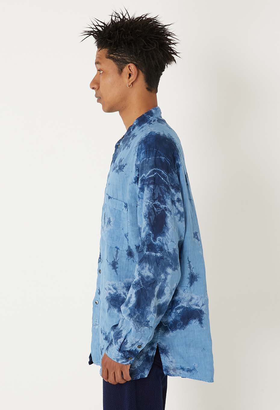 リネン インディゴムラクモシボリ スタンドカラー ロングスリーブシャツ - INDIGO