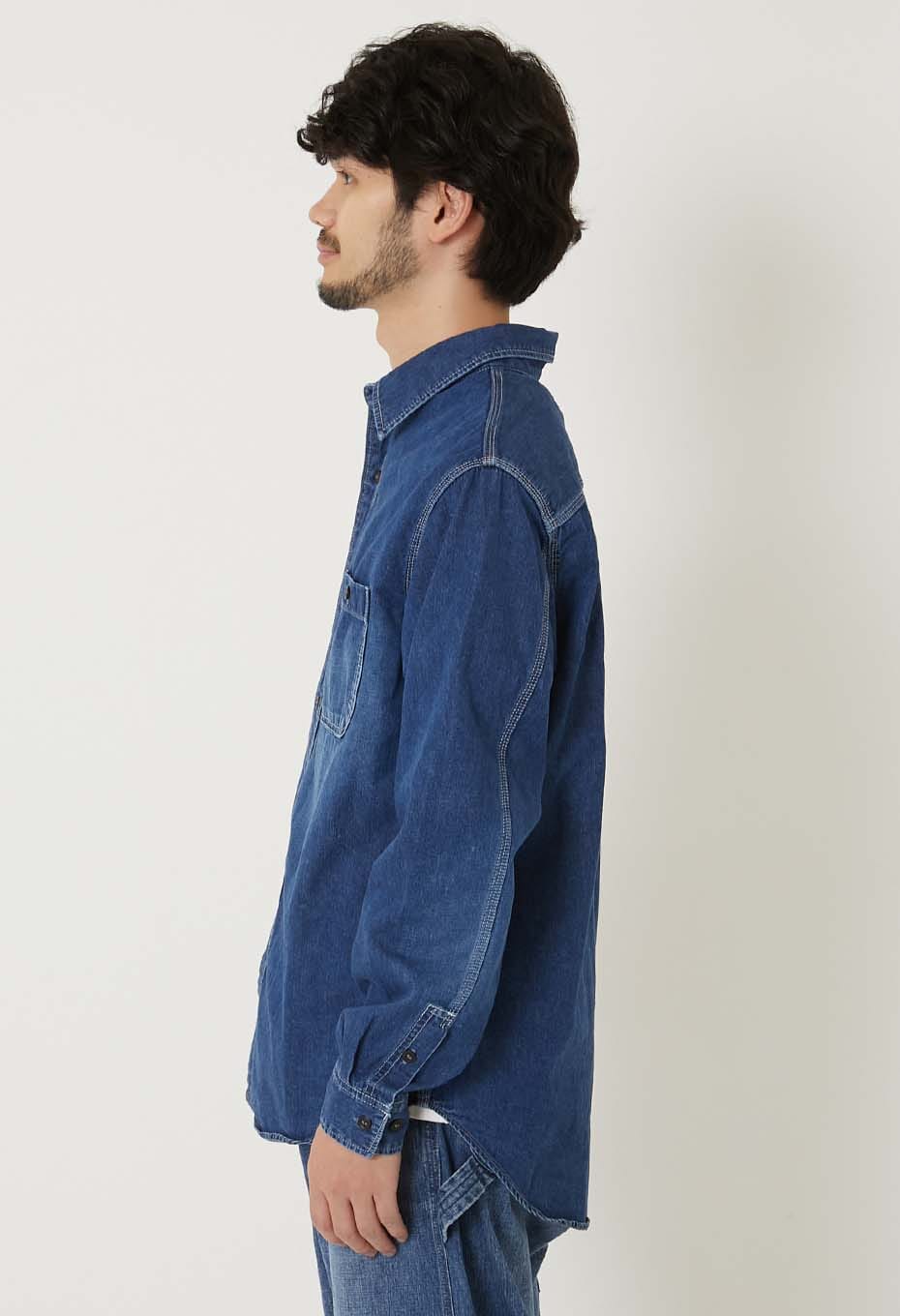 Jacquard shirt denim 2 pocket work shirt /VINTAGE WASH - BLUE