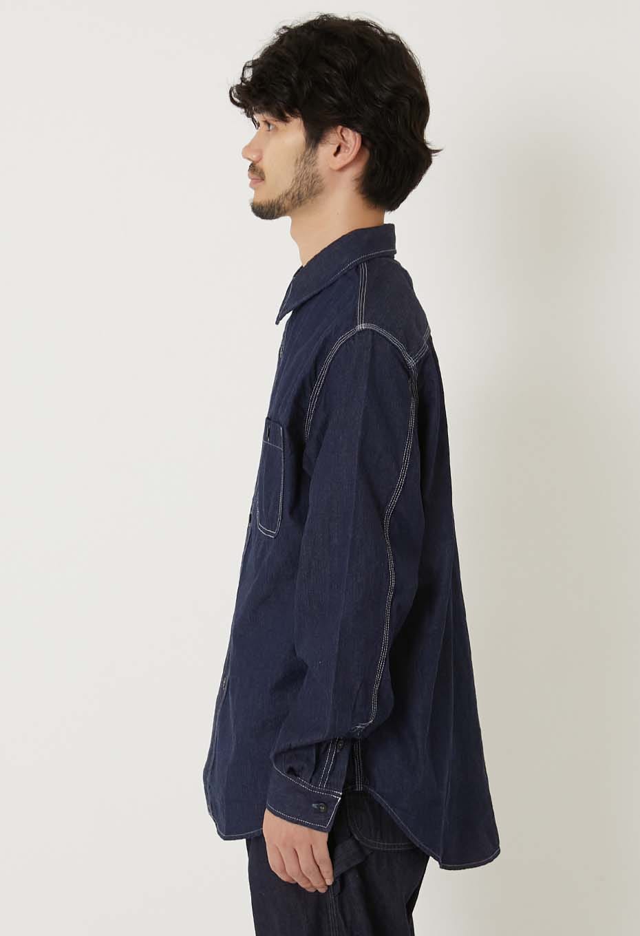 ジャカード シャツデニム 2ポケットワークシャツ - INDIGO