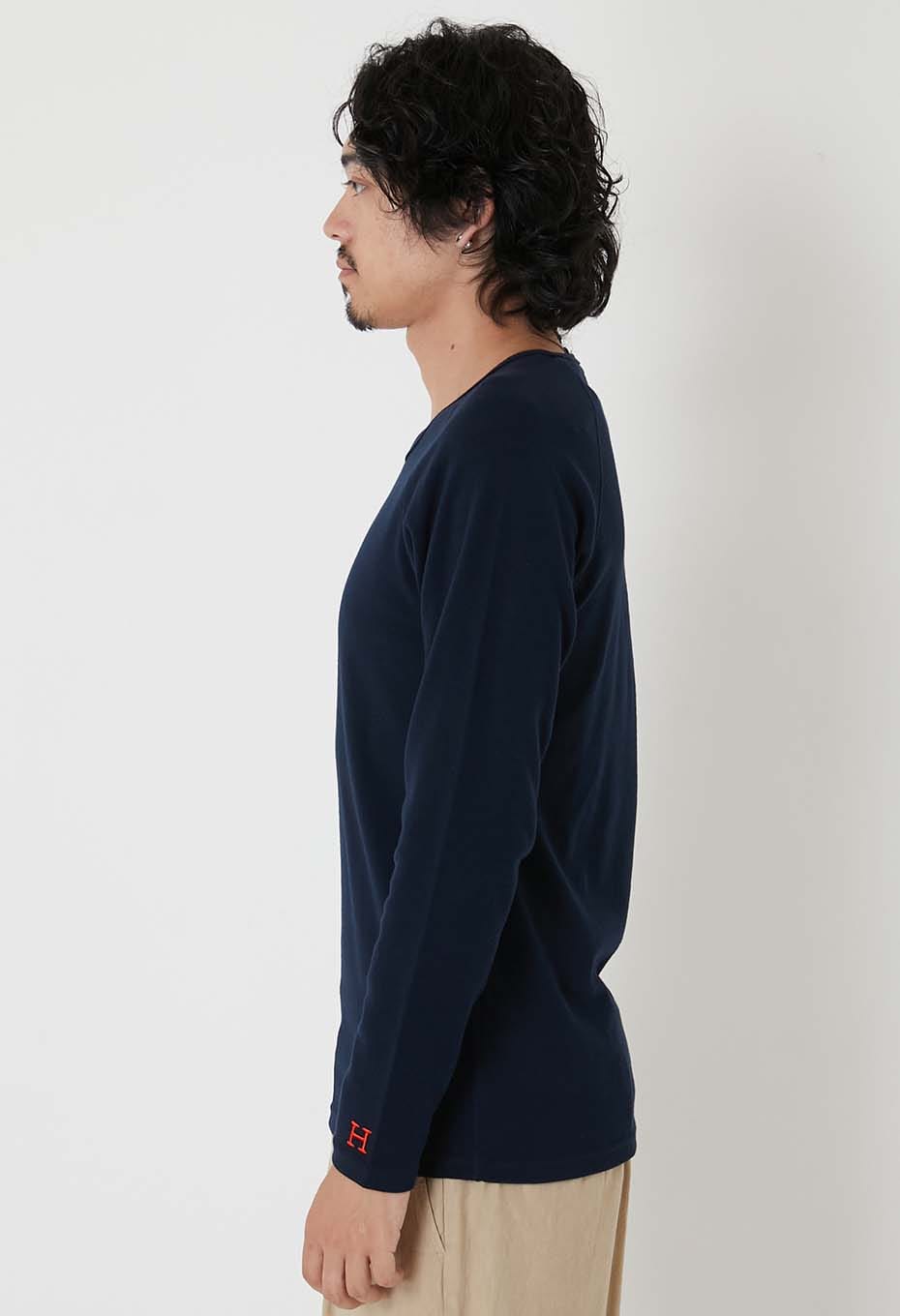 ストレッチフライス Vネックロングスリーブ Tシャツ - DARK NAVY
