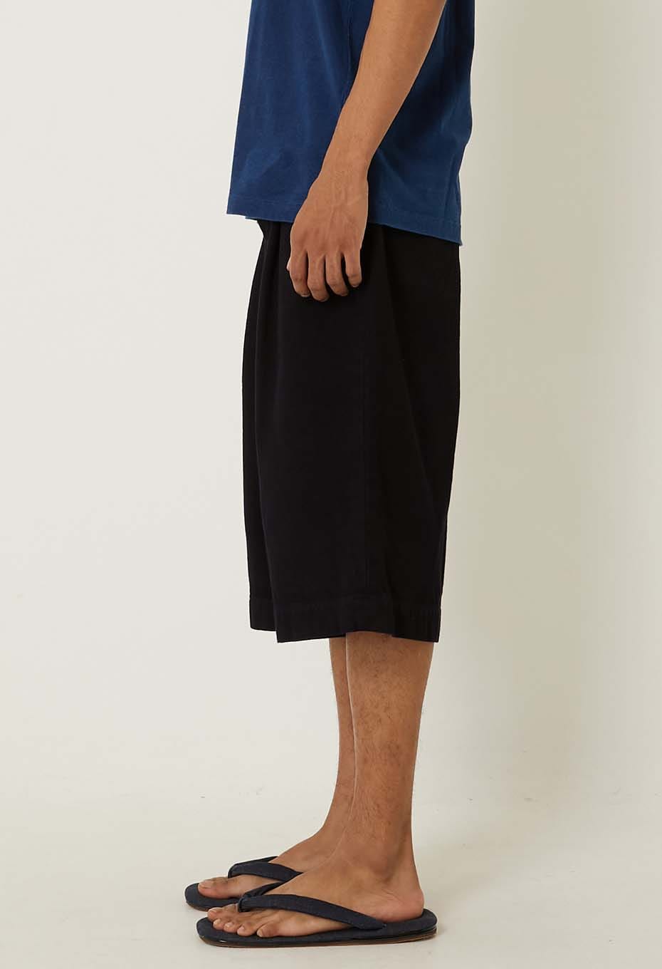 Woven Pure Indigo Sashiko wide shorts - A