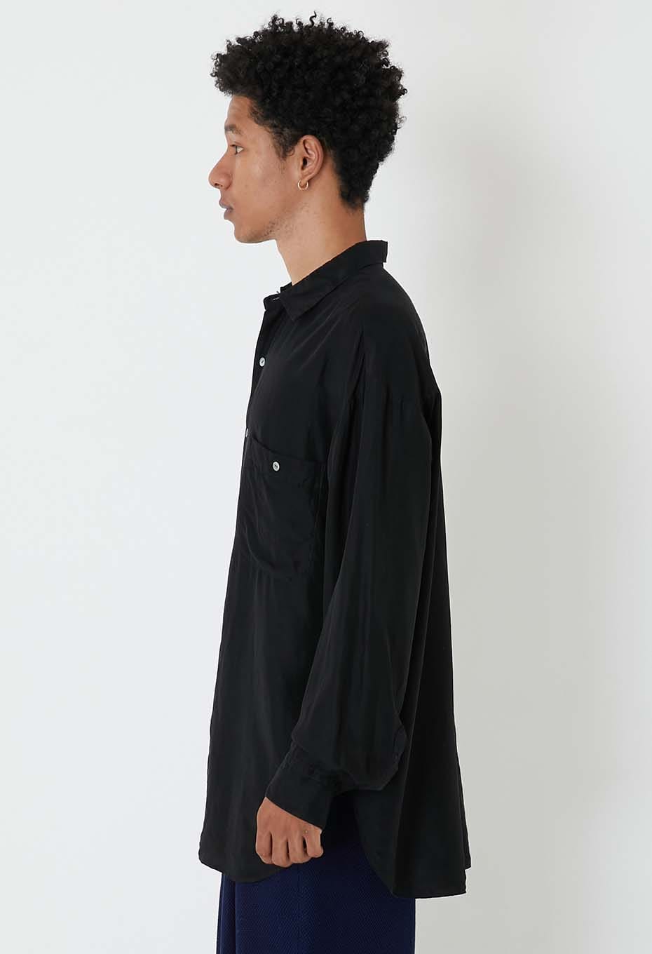 シルクハブタエ ダークブラックロングスリーブシャツ - BLACK
