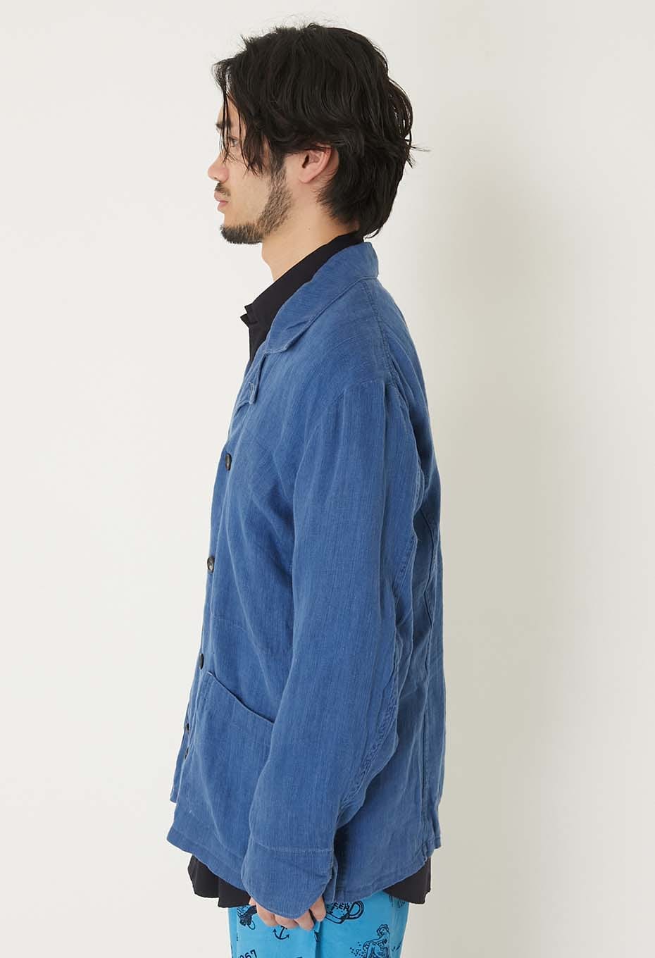 インディゴリネン ハイカウントツイル ダブルブレストワークジャケット - INDIGO