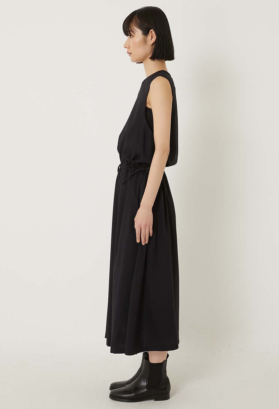 Stretch dry twill tank gathered dress - DARK NAVY