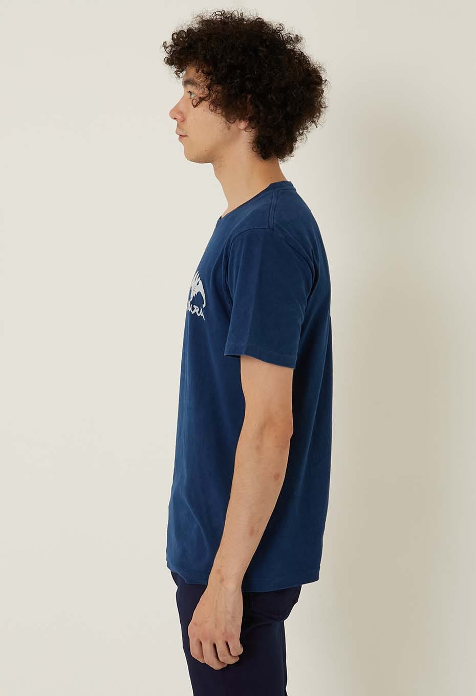Clear appearance Bassenback print indigo T-shirt - INDIGO