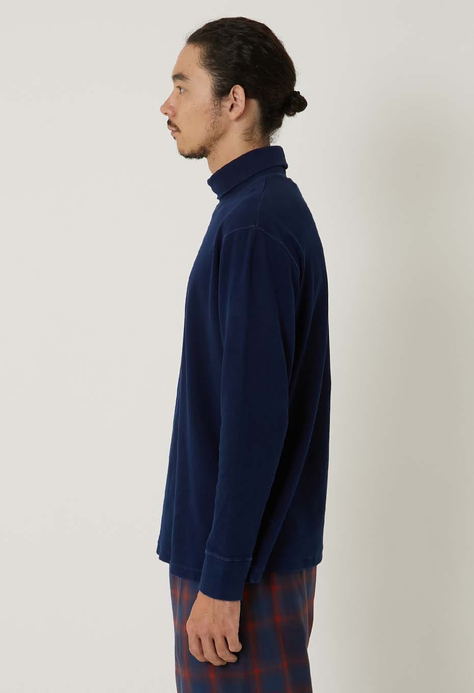 ムライトテレコ テゾメ ニードルステッチ タートルネック Tシャツ ユニセックス - INDIGO