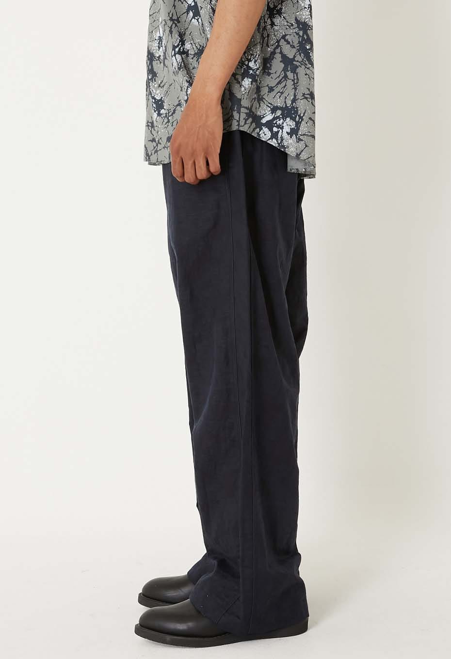 Linen mix glass pattern draw pants - DARK NAVY