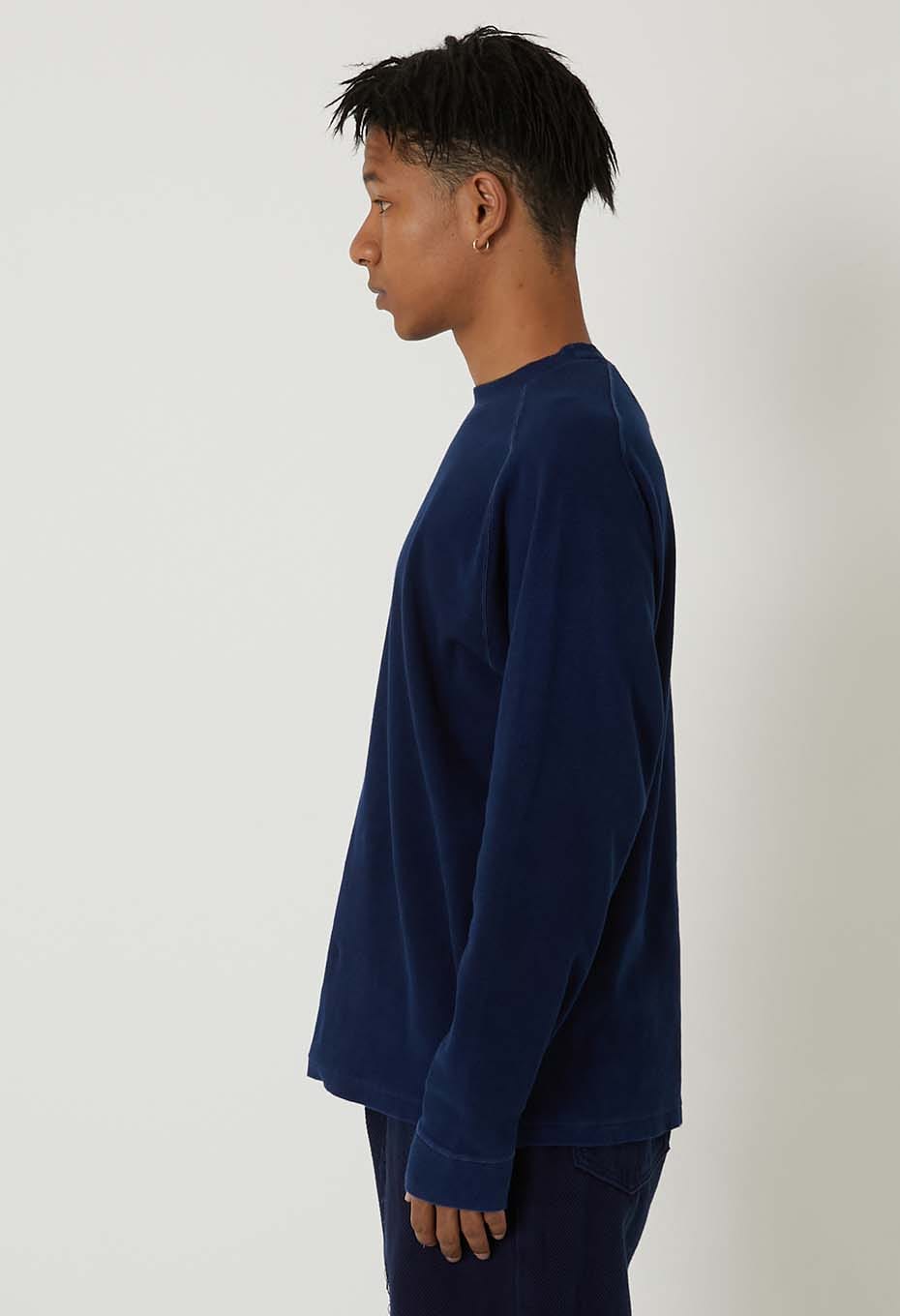 ムライトテレコ テゾメ ニードルステッチ ロングスリーブＴシャツ ユニセックス - INDIGO