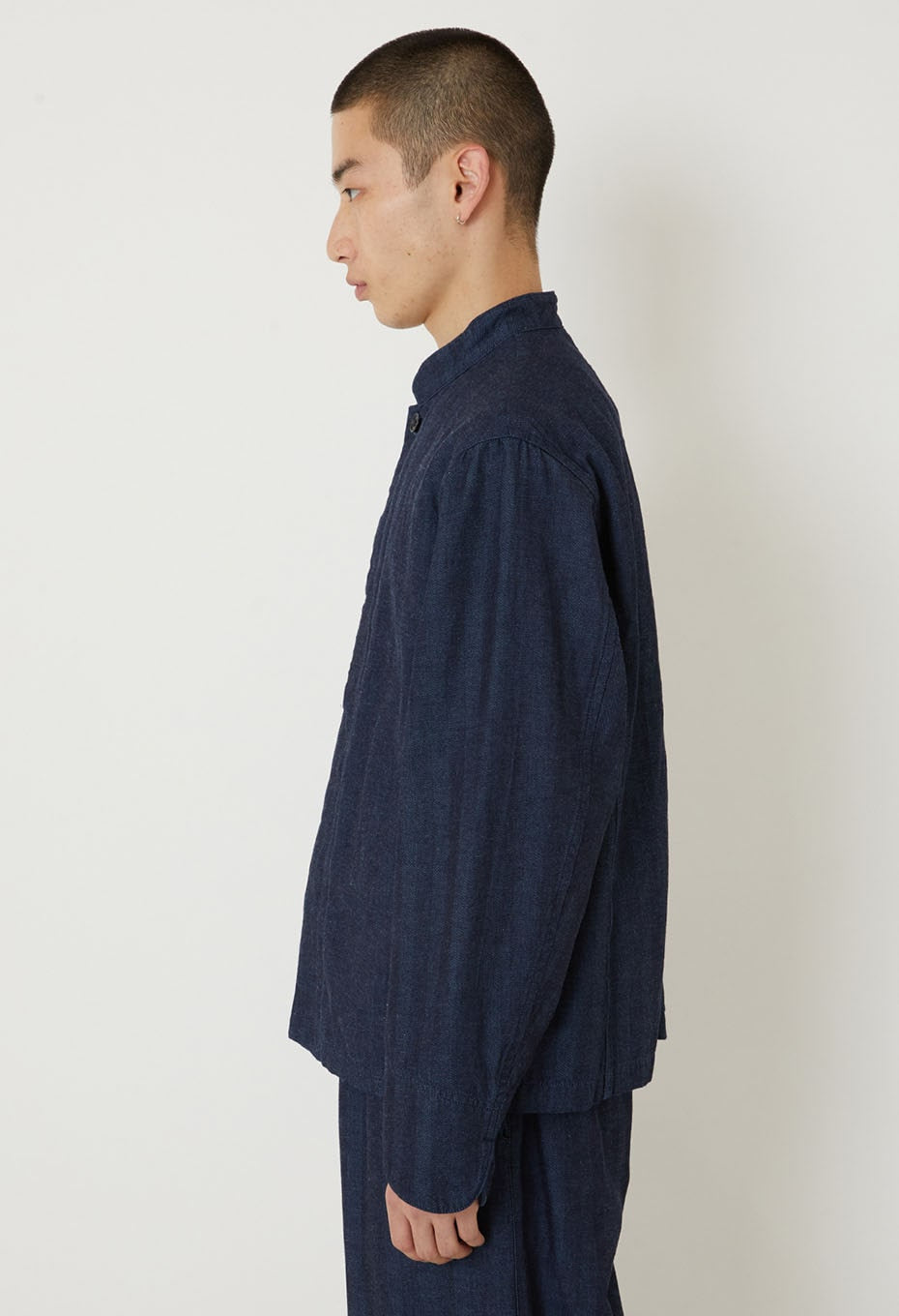 Indigo mix herringbone stand collar jacket - INDIGO