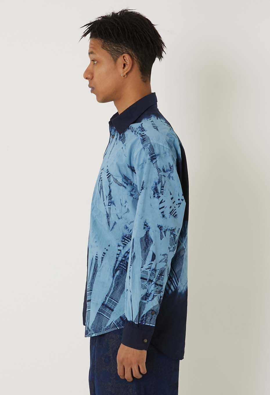 Woven Pure Indigo Itajime regular collar shirt - INDIGO
