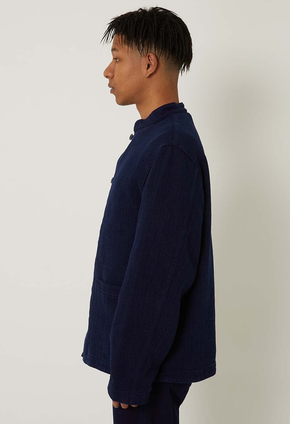 Woven Pure Indigo Light Sashiko Oriental Jacket - INDIGO