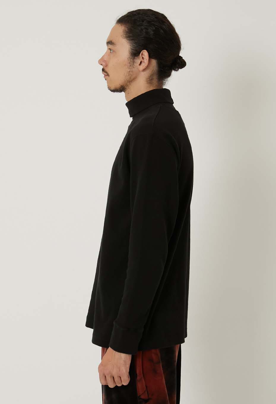 ムライトテレコ ニードルステッチ タートルネック Tシャツ ユニセックス - BLACK