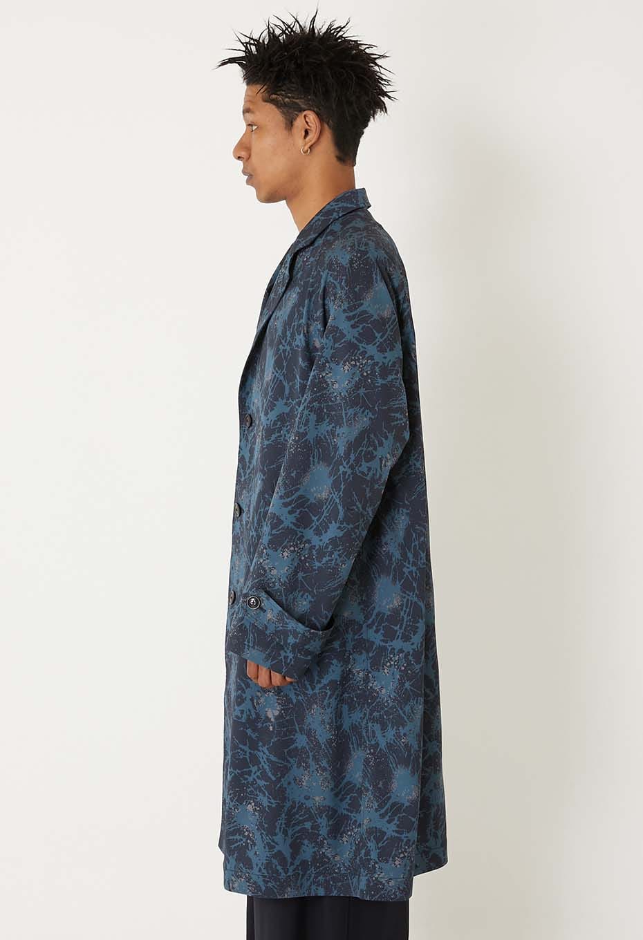 ショウカテンシャガラスプリント チェスターコート - NAVY