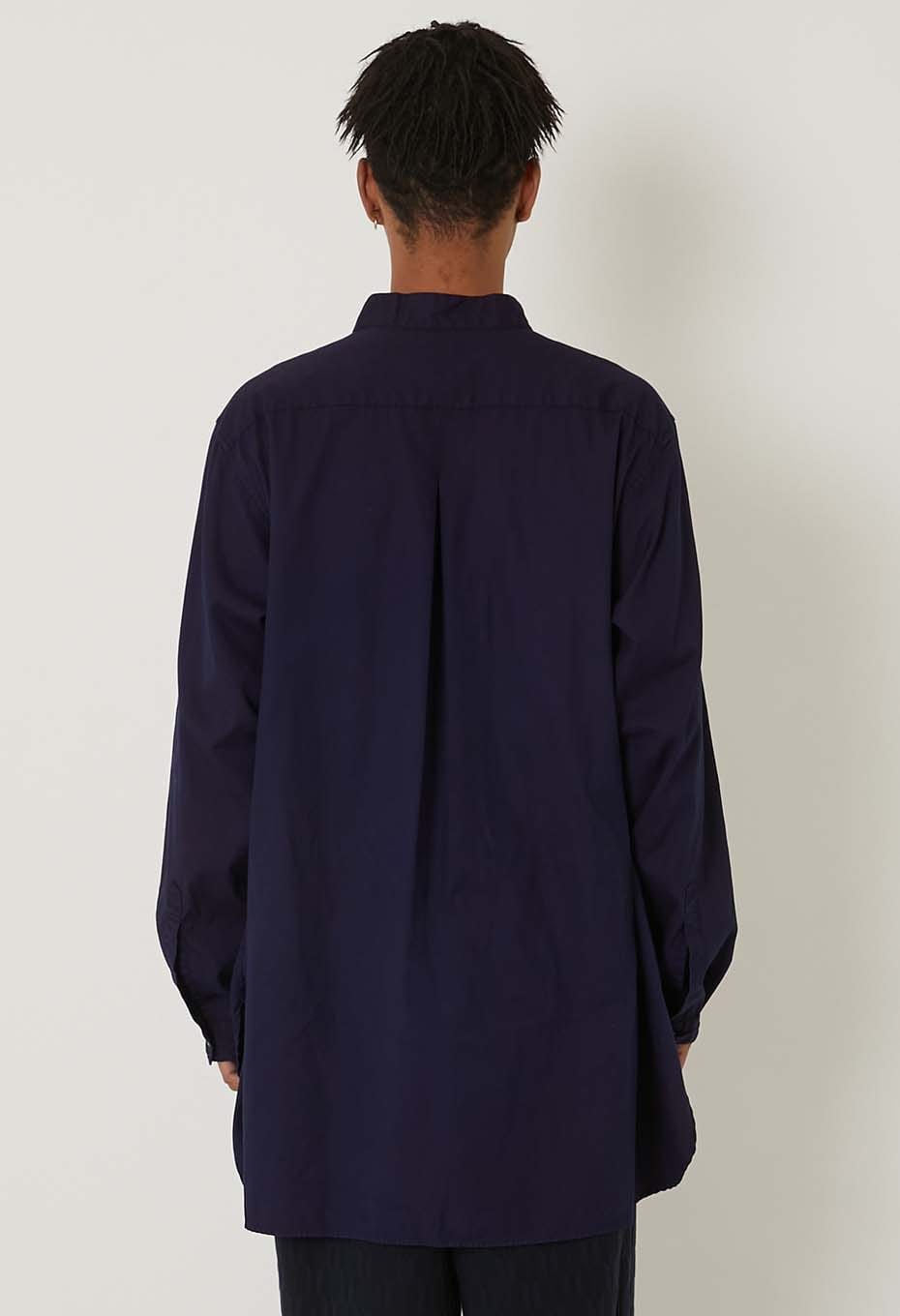 コットンピンオックス テゾメ バンドカラー ロングシャツ - INDIGO