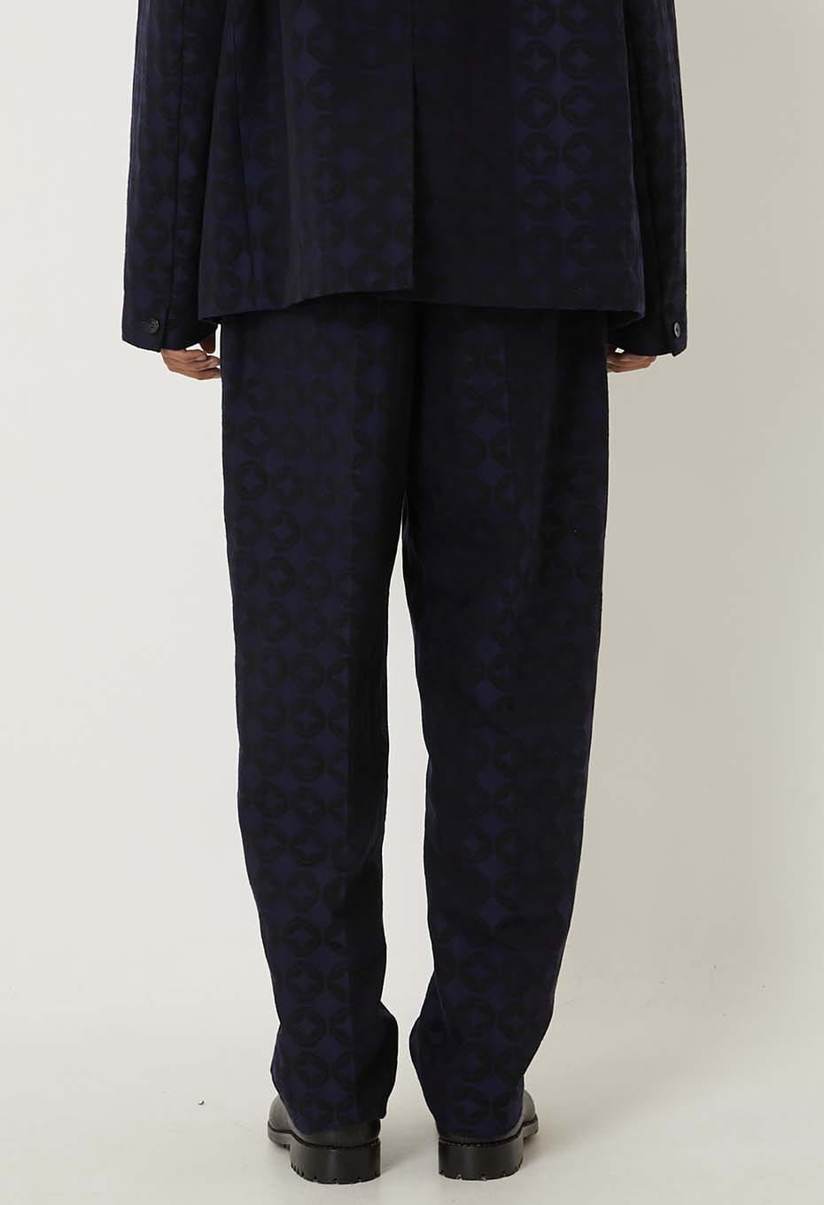 Shippou jacquard tuck draw straight pants - DARK NAVY