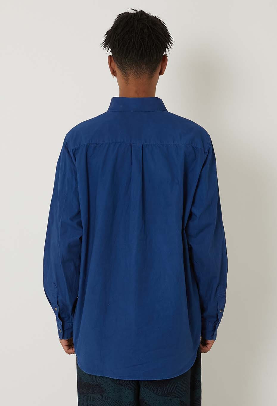 fine ox Woven Pure Indigo  Button-down long sleeve shirt - INDIGO