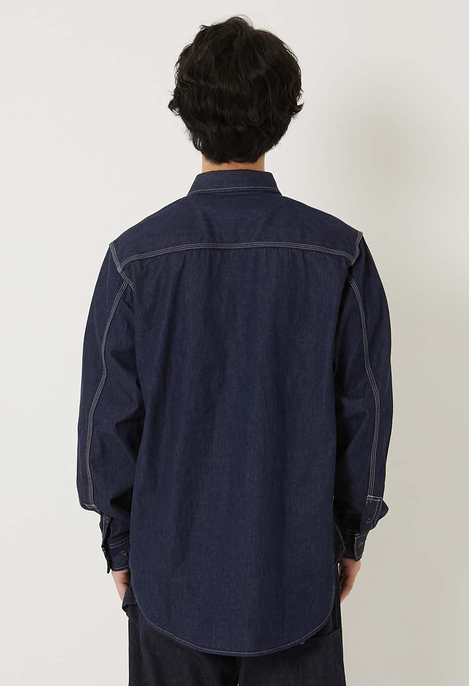 ジャカード シャツデニム 2ポケットワークシャツ - INDIGO