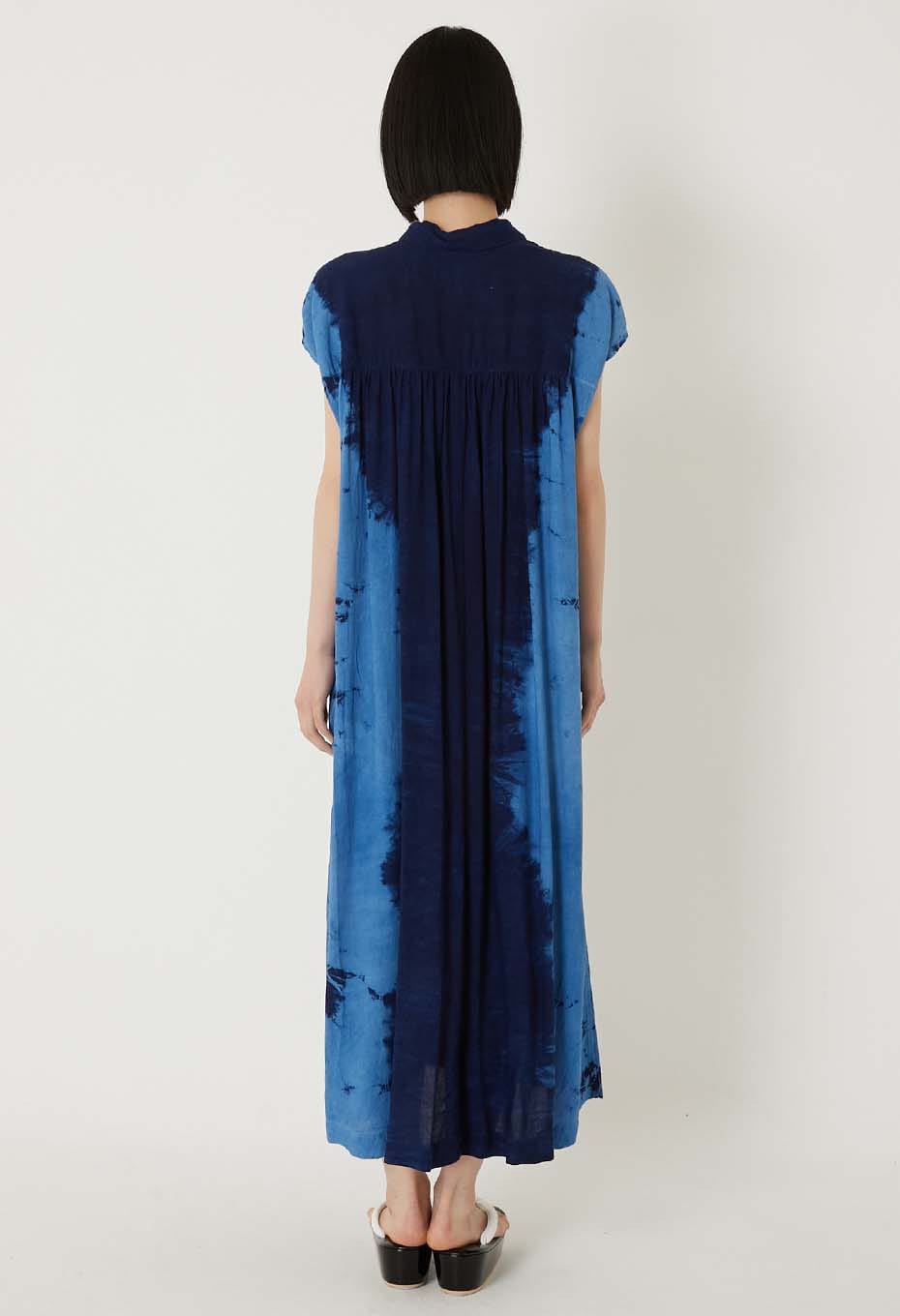Aigasaneshibori linen shirt dress - INDIGO
